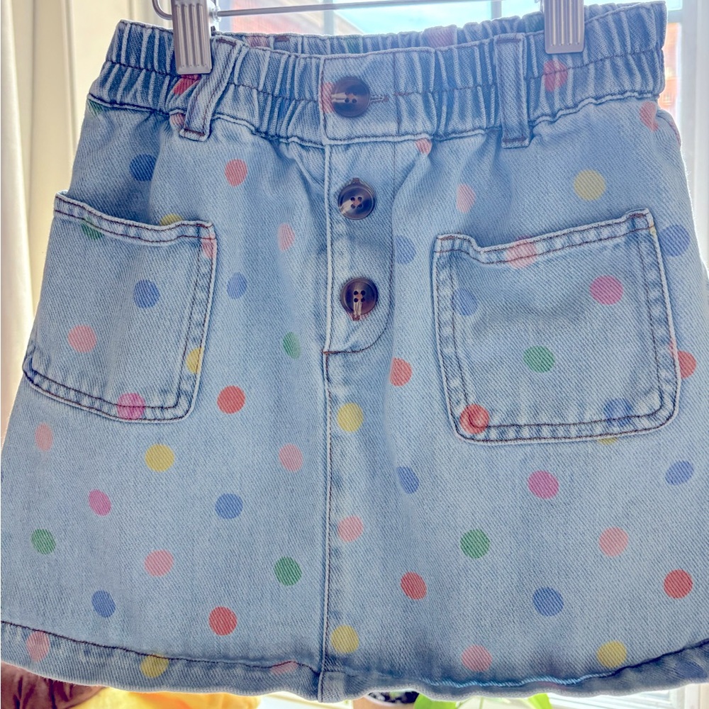 Mini Boden Denim Skirt with Colorful Dots